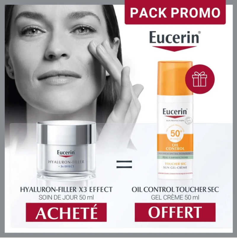 Pack Eucerin Hyaluron filler +3X Effect Soin De Jour 50ml + Ecran Oil Control Gel-Crème SPF50
